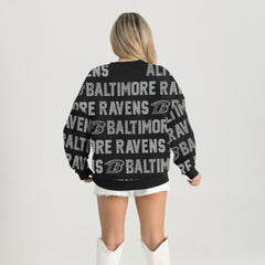 Baltimore Ravens Gameday Couture Women's Oversized Hype Era Rhinestone Text Sweatshirt - Black - NFL
