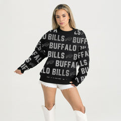 Buffalo Bills Gameday Couture Women's Oversized Hype Era Rhinestone Text Sweatshirt - Black - NFL