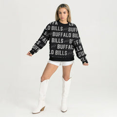 Buffalo Bills Gameday Couture Women's Oversized Hype Era Rhinestone Text Sweatshirt - Black - NFL