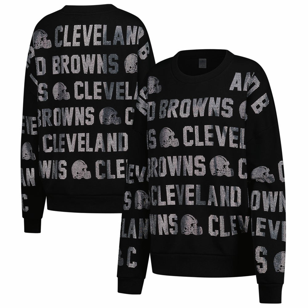 Cleveland Browns Gameday Couture Women's Oversized Hype Era Rhinestone Text Sweatshirt - Black - NFL