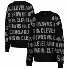 Cleveland Browns Gameday Couture Women's Oversized Hype Era Rhinestone Text Sweatshirt - Black - NFL