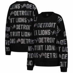Detroit Lions Gameday Couture Women's Oversized Hype Era Rhinestone Text Sweatshirt - Black - NFL