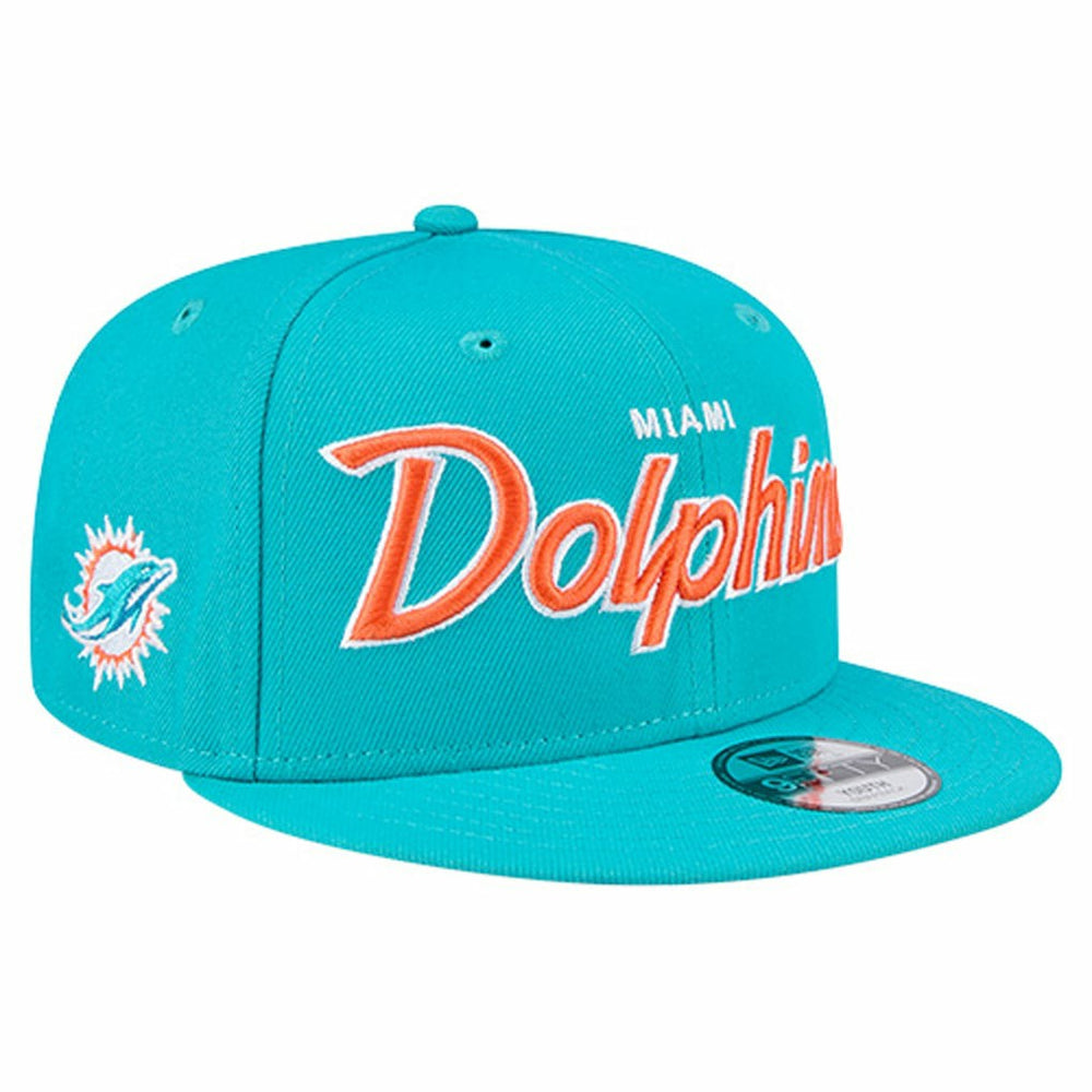 Miami Dolphins New Era Youth Main Script 9FIFTY Snapback Hat - Aqua - NFL