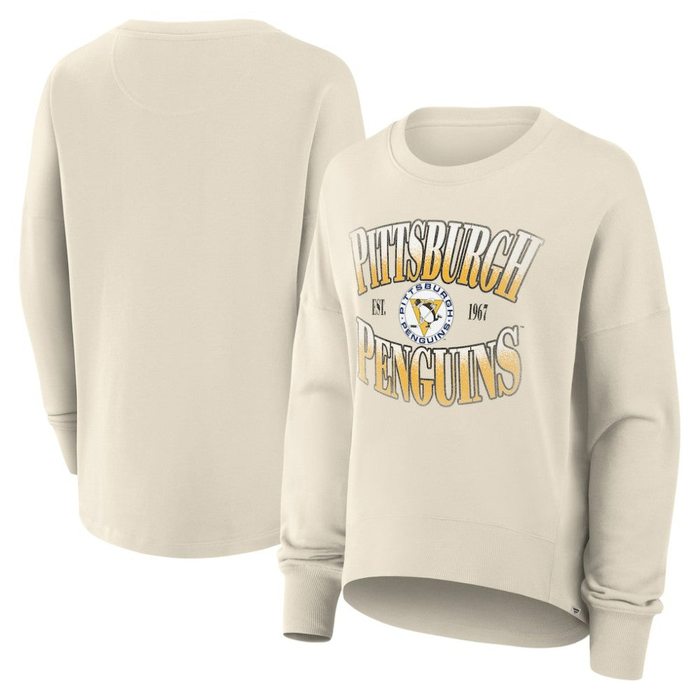 Pittsburgh Penguins Fanatics Women's Oversized Vintage Slice Pullover Sweatshirt - Cream | Fanatics Clearance