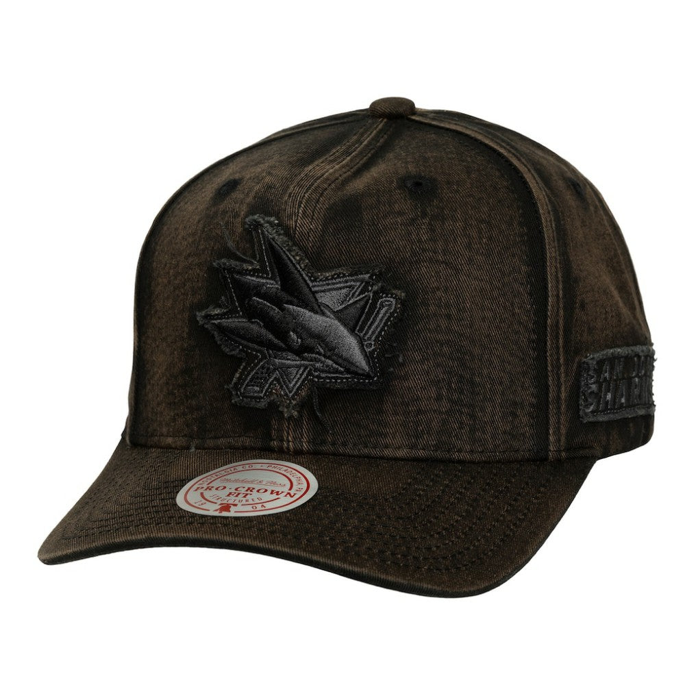 San Jose Sharks Mitchell & Ness Downtown Snow Wash Pro-Crown Adjustable Hat - Black | NHL Clearance