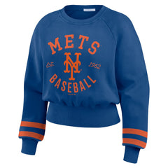 New York Mets WEAR by Erin Andrews Women's Vintage Washed Cropped Pullover Sweatshirt Discount