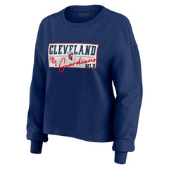 Cleveland Guardians WEAR by Erin Andrews Women's Heavy Rugby Jersey Cropped Long Sleeve T-Shirt & Shorts Lounge Set Sale