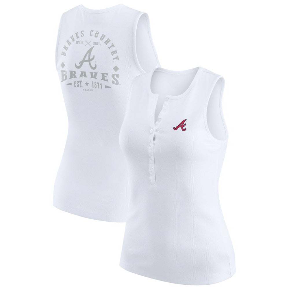 Atlanta Braves WEAR by Erin Andrews Women's Rib-Knit Henley Tank Top Discount
