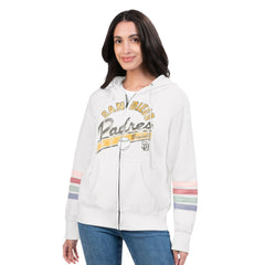 San Diego Padres G-III 4Her by Carl Banks Women's Naamah Sleeve Stripe Fleece Full-Zip Hoodie Near Me