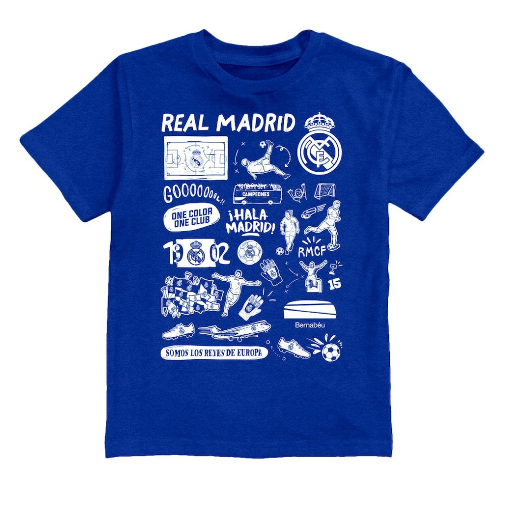 Real Madrid Vive La Fete Youth Impressions Artwork T-Shirt Blue