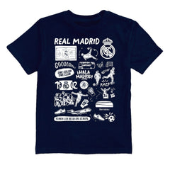 Real Madrid Vive La Fete Youth Impressions Artwork T-Shirt Navy