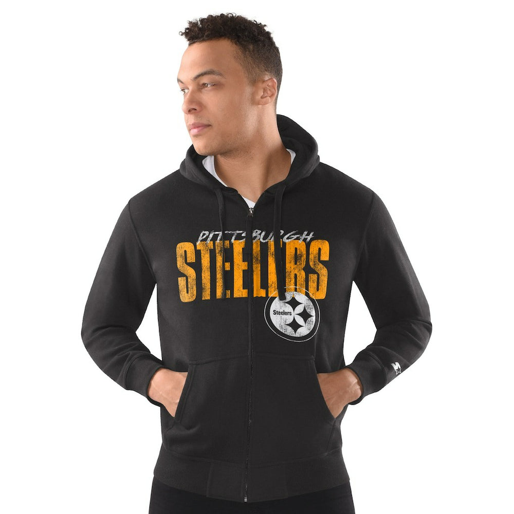 Pittsburgh Steelers Starter Distressed Classic Full-Zip Hoodie - Black - NFL