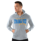 Los Angeles Chargers Starter Distressed Classic Full-Zip Hoodie - Heather Gray - NFL