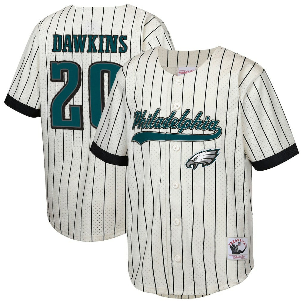 Brian Dawkins Philadelphia Eagles Youth Retired Player Name & Number Baseball Jersey - Cream - Mitchell & Ness