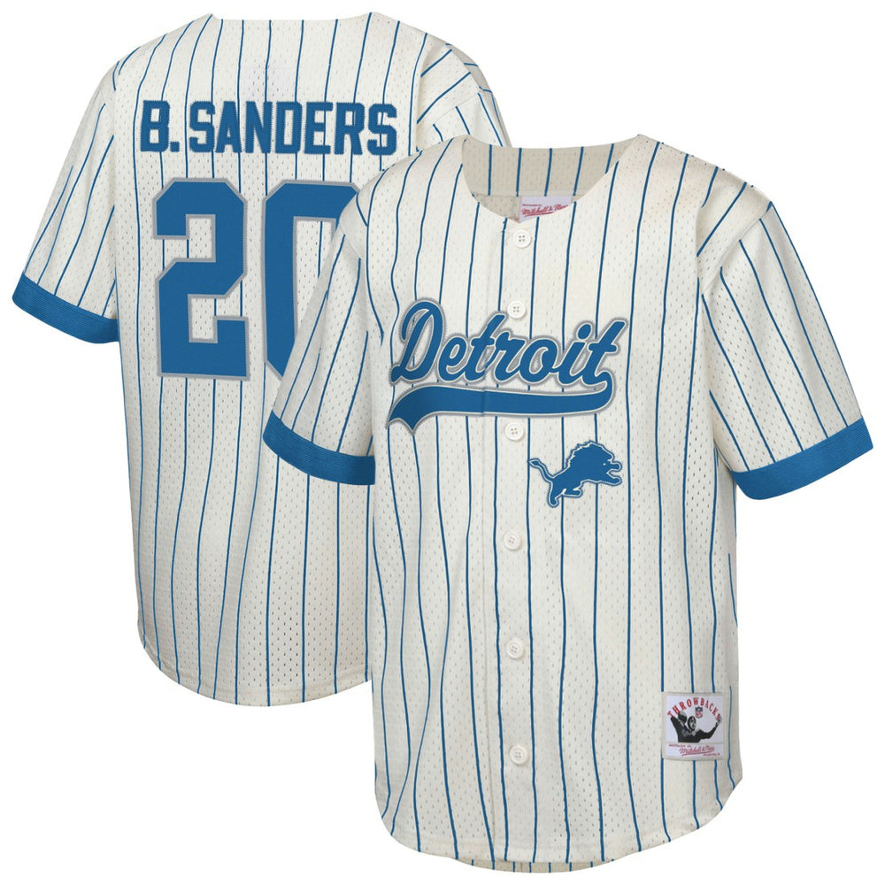 Barry Sanders Detroit Lions Youth Retired Player Name & Number Baseball Jersey - Cream - Mitchell & Ness