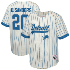 Barry Sanders Detroit Lions Youth Retired Player Name & Number Baseball Jersey - Cream - Mitchell & Ness