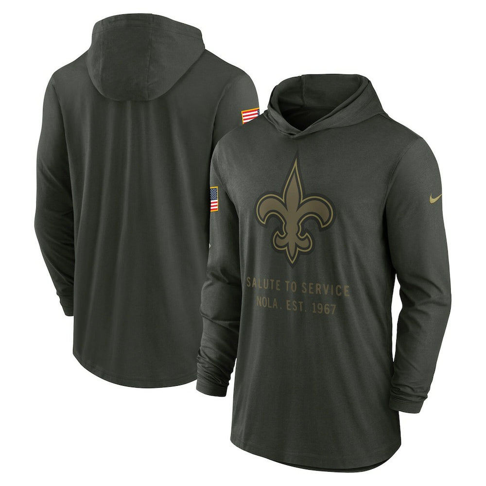 New Orleans Saints 2025 Salute to Service Sideline Dri-FIT Lightweight Hooded Pullover - Forest Green - Nike