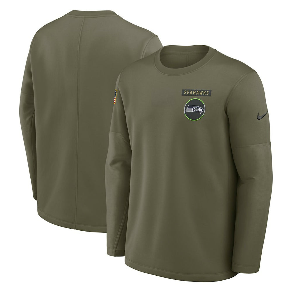Seattle Seahawks 2025 Salute to Service Sideline Coaches Therma-FIT Long Sleeve Shirt - Olive - Nike