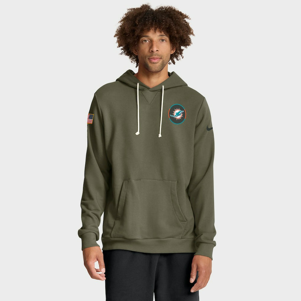 Miami Dolphins Big & Tall 2025 Salute to Service Sideline Dominant Force Dri-FIT Hoodie - Olive - Nike