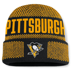 Pittsburgh Penguins Fanatics Fundamentals Shelter Cuffed Knit Hat - Black/Gold | Fanatics online