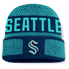 Seattle Kraken Fanatics Fundamentals Shelter Cuffed Knit Hat - Deep Sea Blue/Light Blue | Fanatics Clearance