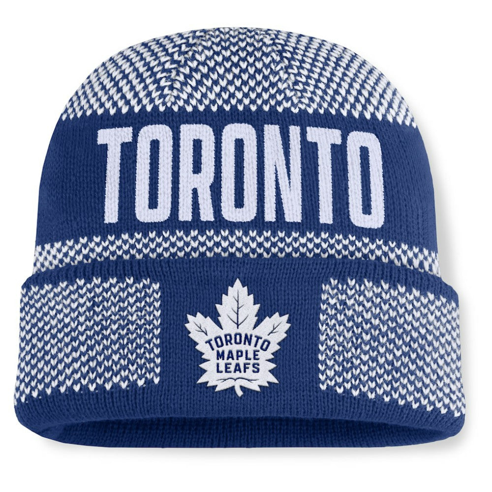 Toronto Maple Leafs Fanatics Fundamentals Shelter Cuffed Knit Hat - Blue/White | Fanatics Clearance