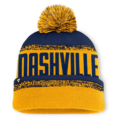 Nashville Predators Fanatics Fundamentals Thrive Cuffed Knit Hat with Pom - Gold/Navy | Fanatics Clearance