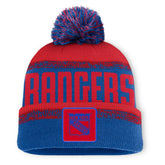 New York Rangers Fanatics Fundamentals Thrive Cuffed Knit Hat with Pom - Blue/Red | Fanatics Lifestyle