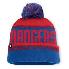 New York Rangers Fanatics Fundamentals Thrive Cuffed Knit Hat with Pom - Blue/Red | Fanatics Lifestyle