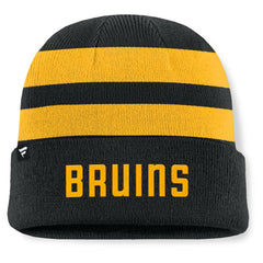 Boston Bruins Fanatics Fundamental Swipe Stripe Cuffed Knit Hat - Black/Gold | Fanatics online