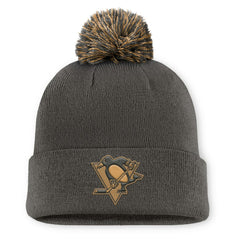 Pittsburgh Penguins Fanatics Authentic Pro Military Appreciation Cuffed Knit Hat with Pom - Charcoal | Fanatics near me