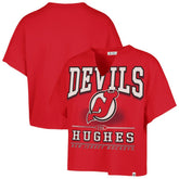Jack Hughes New Jersey Devils '47 Women's Elation Name & Number Oversized Notch Neck T-Shirt - Red | 47 brand on sale