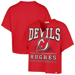 Jack Hughes New Jersey Devils '47 Women's Elation Name & Number Oversized Notch Neck T-Shirt - Red | 47 brand on sale