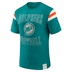 Miami Dolphins Darius Rucker Collection Distressed Throwback Shoulder Stripe T-Shirt - Aqua - Fanatics