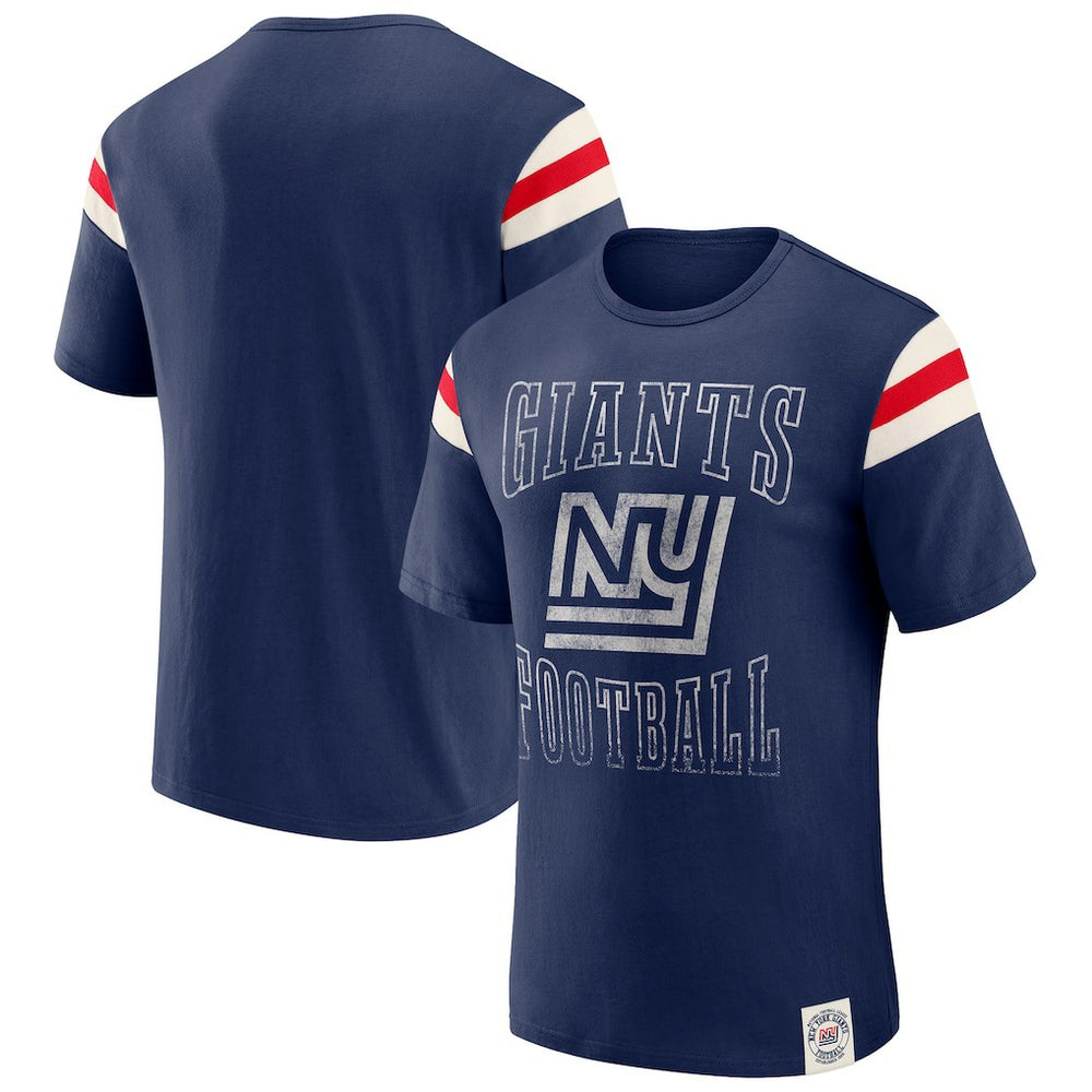 New York Giants Darius Rucker Collection Distressed Throwback Shoulder Stripe T-Shirt - Royal - Fanatics