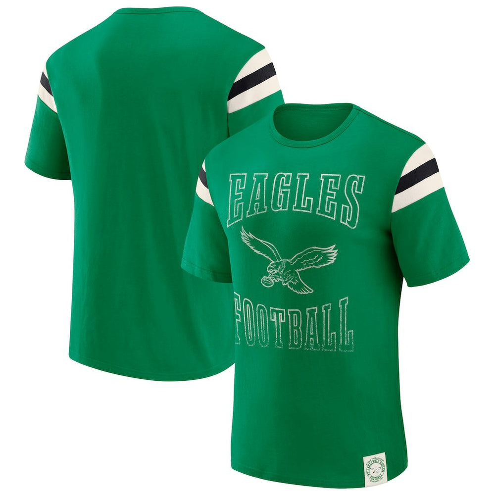 Philadelphia Eagles Darius Rucker Collection Distressed Throwback Shoulder Stripe T-Shirt - Kelly Green - Fanatics