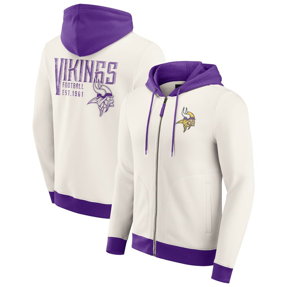 Minnesota Vikings Darius Rucker Collection Distressed Graphics Full-Zip Hoodie - Cream - Fanatics