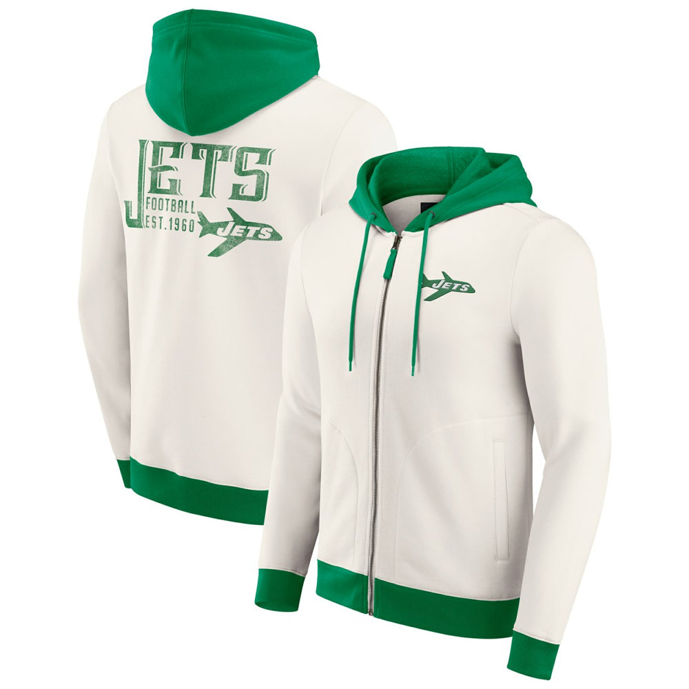 New York Jets Darius Rucker Collection Distressed Graphics Full-Zip Hoodie - Cream - Fanatics