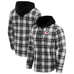 Kansas City Chiefs NFL x Darius Rucker Collection Plaid Flannel Quilted Full-Snap Hooded Shacket - Black - Fanatics