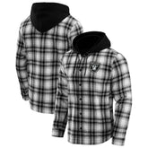 Las Vegas Raiders NFL x Darius Rucker Collection Plaid Flannel Quilted Full-Snap Hooded Shacket - Black - Fanatics