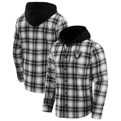 Las Vegas Raiders NFL x Darius Rucker Collection Plaid Flannel Quilted Full-Snap Hooded Shacket - Black - Fanatics