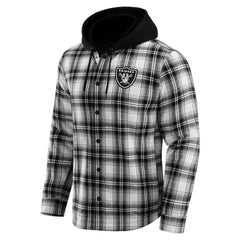 Las Vegas Raiders NFL x Darius Rucker Collection Plaid Flannel Quilted Full-Snap Hooded Shacket - Black - Fanatics