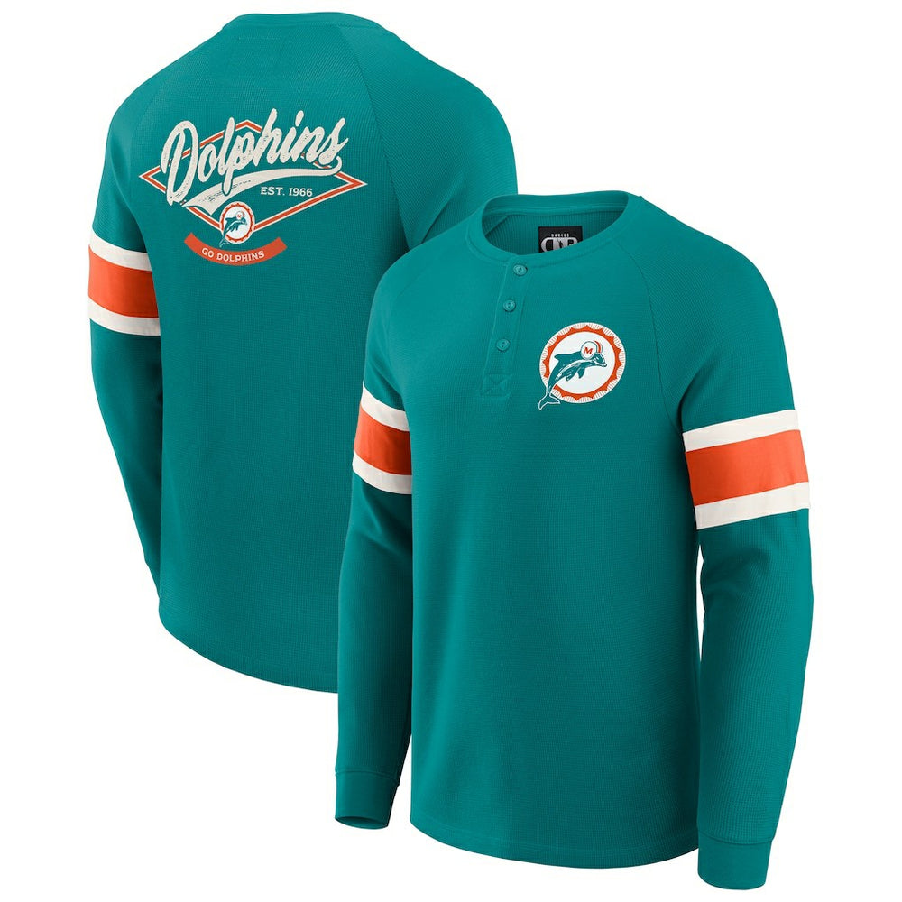 Miami Dolphins Darius Rucker Collection Waffle-Knit Raglan Long Sleeve Henley T-Shirt - Aqua - Fanatics