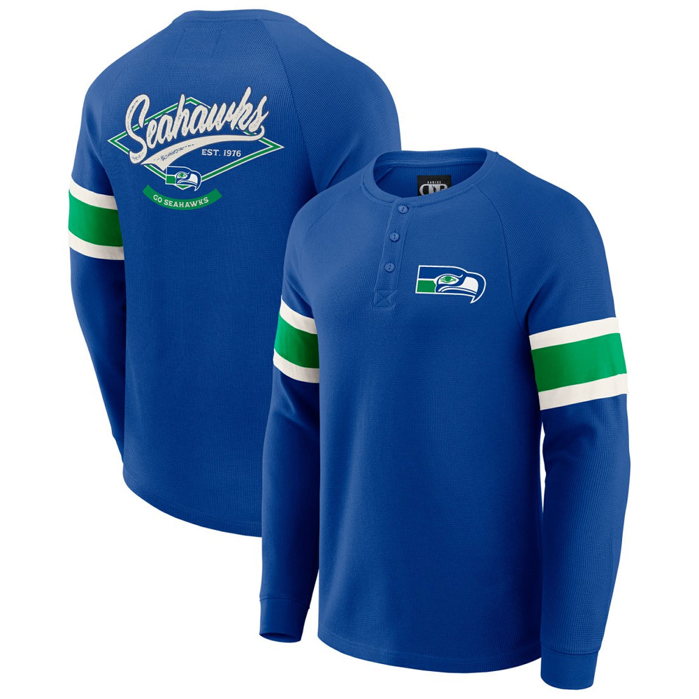 Seattle Seahawks Darius Rucker Collection Waffle-Knit Raglan Long Sleeve Henley T-Shirt - College Navy - Fanatics