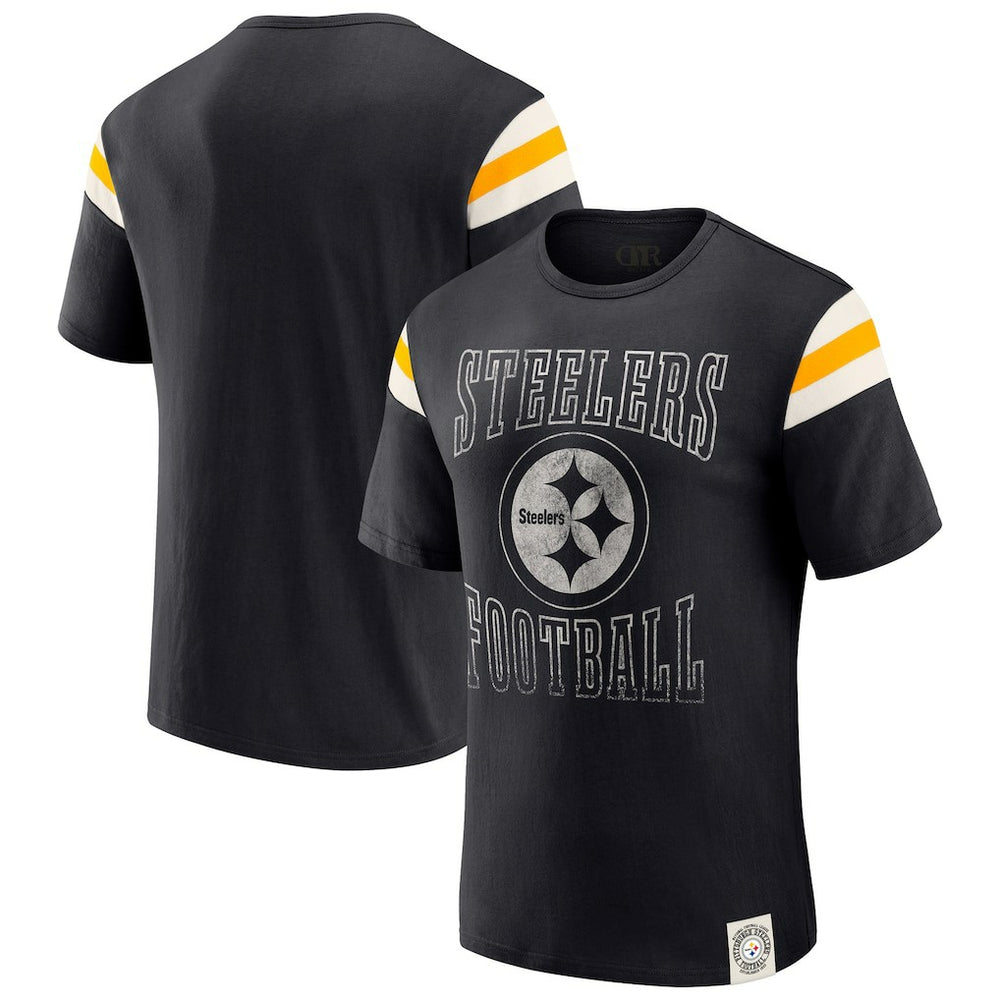 Pittsburgh Steelers Darius Rucker Collection Football Stripe Sleeve T-Shirt - Black - Fanatics
