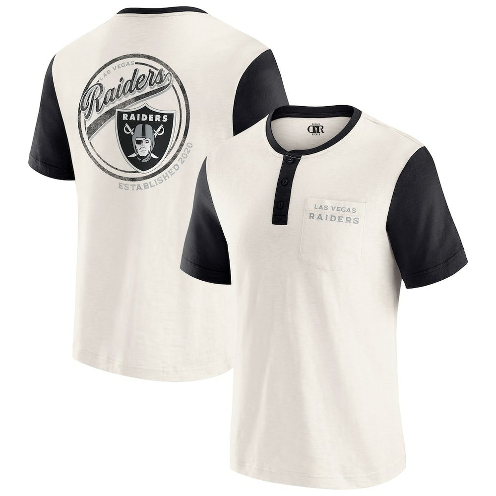 Las Vegas Raiders Darius Rucker Collection Henley Colorblock Slub Pocket T-Shirt - Cream - Fanatics