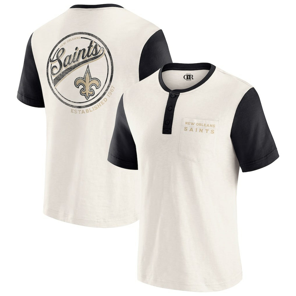 New Orleans Saints Darius Rucker Collection Henley Colorblock Slub Pocket T-Shirt - Cream - Fanatics