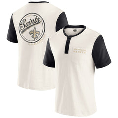 New Orleans Saints Darius Rucker Collection Henley Colorblock Slub Pocket T-Shirt - Cream - Fanatics