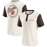 Cleveland Browns Darius Rucker Collection Henley Colorblock Slub Pocket T-Shirt - Cream - Fanatics