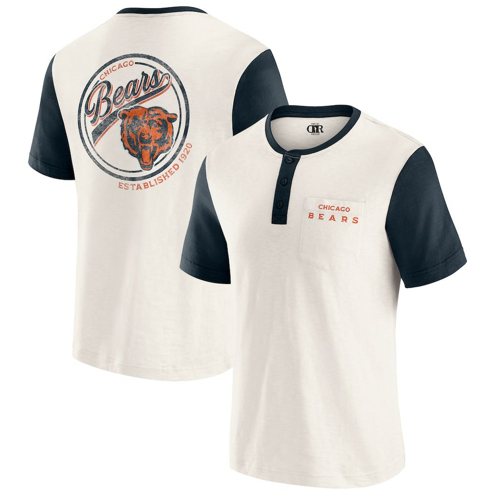 Chicago Bears Darius Rucker Collection Henley Colorblock Slub Pocket T-Shirt - Cream - Fanatics